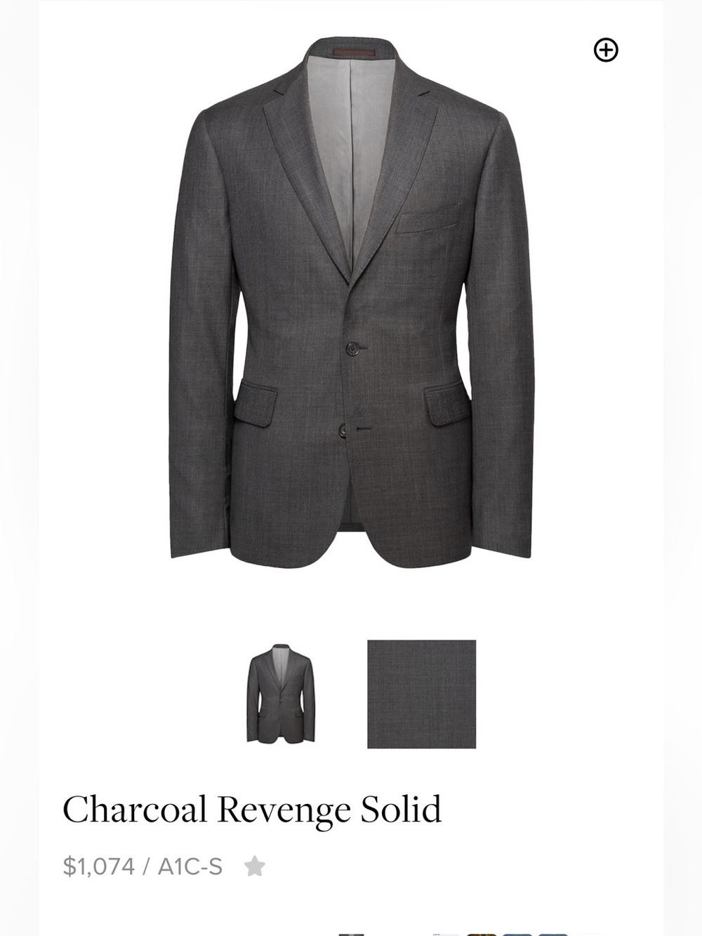 Men’s J Hilburn charcoal suit coat size 42 NWOT